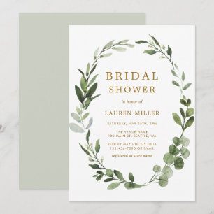 Botanical Greenery Wreath Gold Bridal Shower Invitation