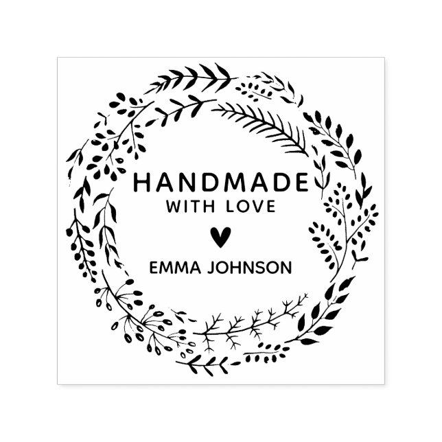 Botanical Greenery Wreath Handmade With Love Self-inking Stamp (Design)