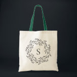 Botanical Greenery Wreath Monogram Tote Bag<br><div class="desc">Delicate botanical greenery wreath,  monogram tote bag. Customise text font style,  colour and size.</div>