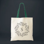 Botanical Greenery Wreath Monogram Tote Bag<br><div class="desc">Delicate botanical greenery wreath,  monogram tote bag. Customise text font style,  colour and size.</div>