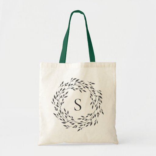 Image of Botanical Greenery Wreath Monogram Tote Bag