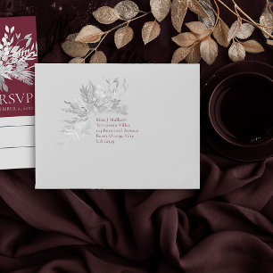 Botanical Grey Burgundy Pre-Addressed RSVP Envelope