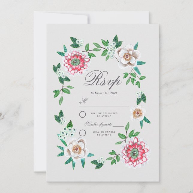 Botanical Grey & green Floral | Rsvp Save The Date (Front)