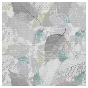 Botanical ,grey, leaves ,white and grey, turquoise fabric