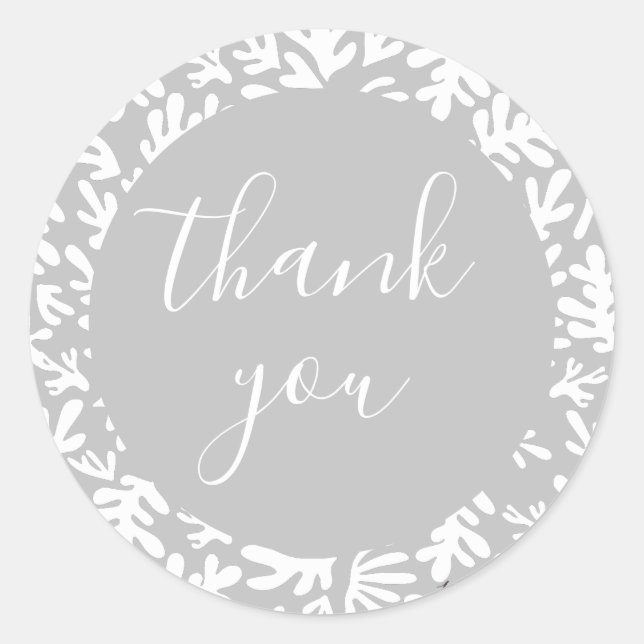 Botanical Grey Small Business Customer Thank You Classic Round Sticker (Front)
