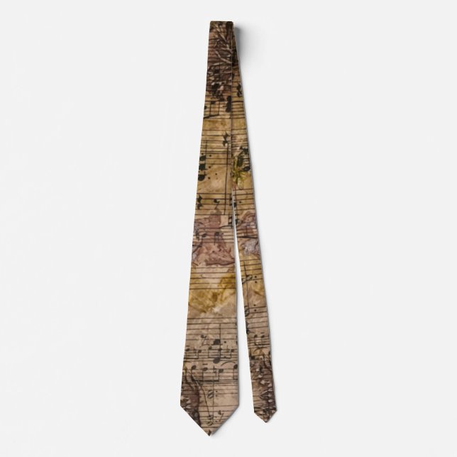 Botanical Grunge Floral Sheet Music Neck Tie (Front)