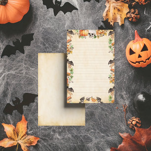 Botanical Halloween with Bats and Pumpkins Lined Stationery