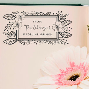 Botanical Hand-drawn Custom Library Book Rubber Stamp