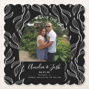 Botanical Hand Drawn Leaf Save the Date Photo   Paper Coaster