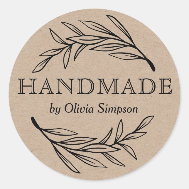 Botanical Handmade Small Business Personalised Classic Round Sticker (Front)