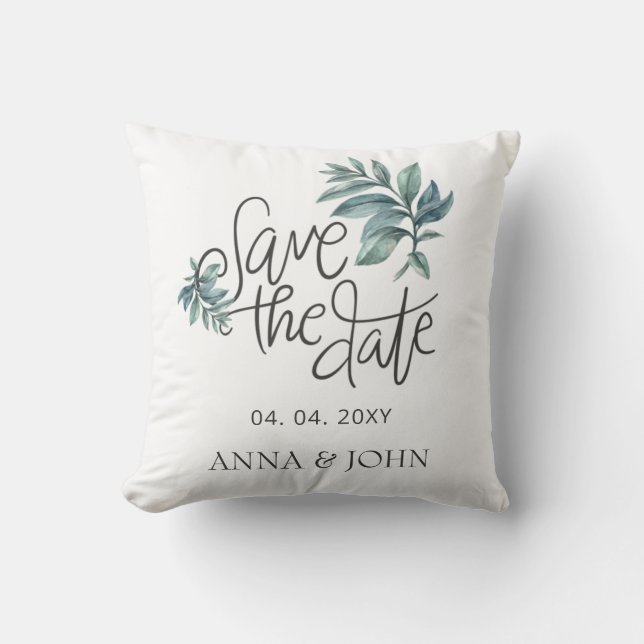Botanical Handwritten Save The Date Photo Cushion (Front)