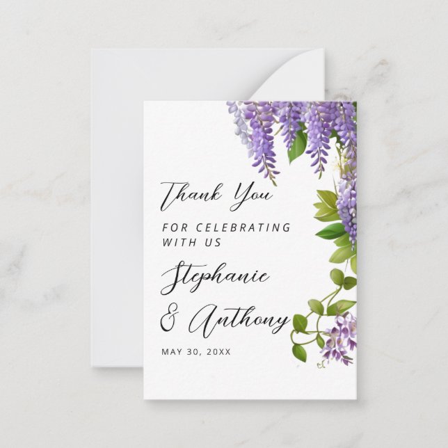 Botanical Hanging Purple Wisteria Wedding  Card (Front)