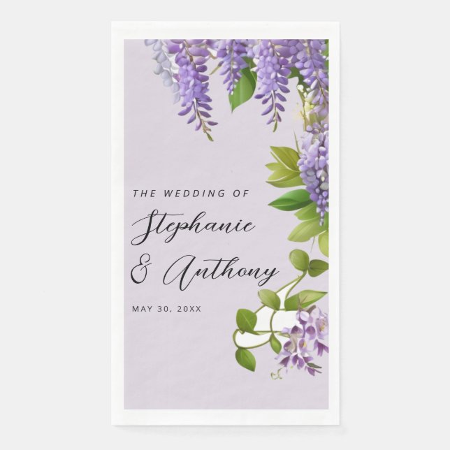 Botanical Hanging Purple Wisteria Wedding  Napkin (Front)