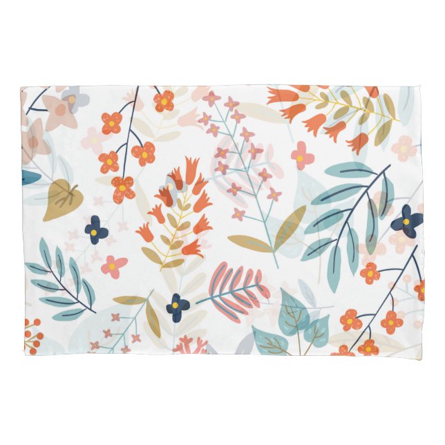 Botanical Harmony | Floral vintage Plants Colourfu Pillowcase (Front-Left)