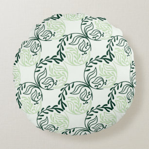 Botanical Harmony in Emerald Round Pillow