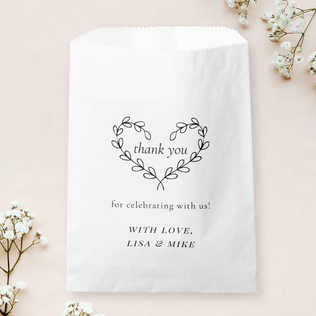Botanical Heart Wreath Wedding Bridal Shower Favour Bags (Creator Uploaded)