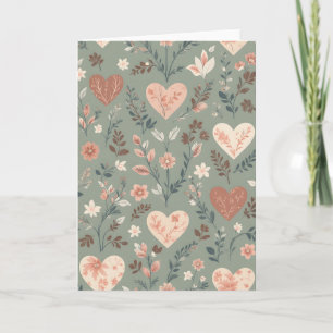 Botanical Hearts Romantic Floral Seamless Pattern  Card