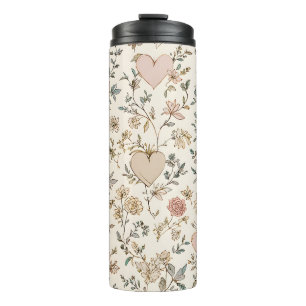 Botanical Hearts Romantic Floral Valentine Pattern Thermal Tumbler