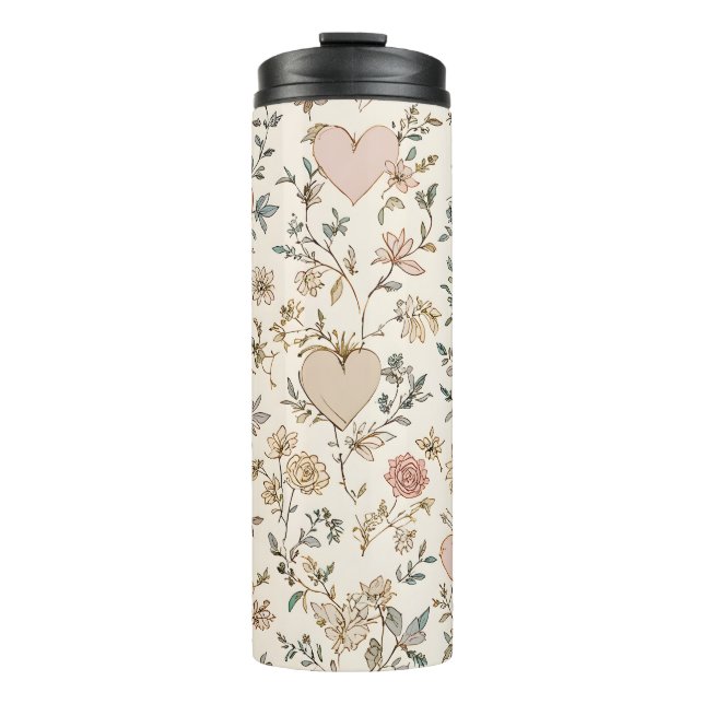 Botanical Hearts Romantic Floral Valentine Pattern Thermal Tumbler (Front)