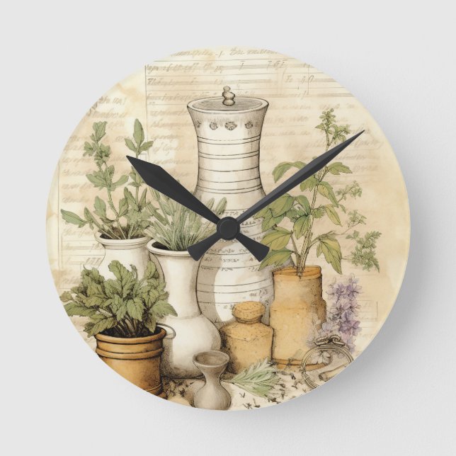  Botanical Herb Garden  Round Clock (Front)