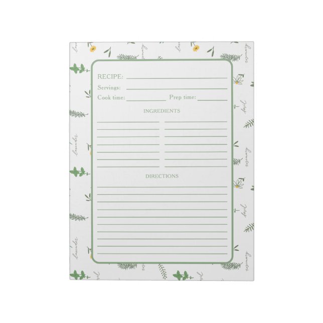 Botanical Herb Recipe Notepad (Rotated)