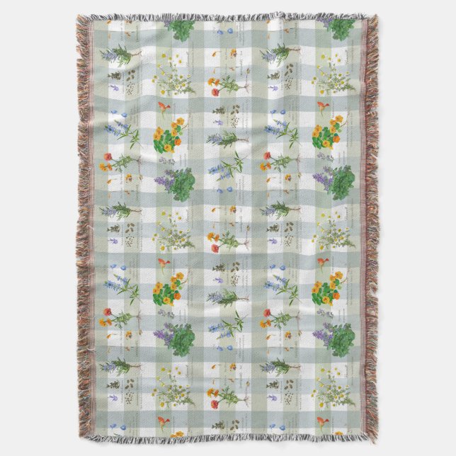 Botanical Herbal checkered Throw Blanket (Front Vertical)