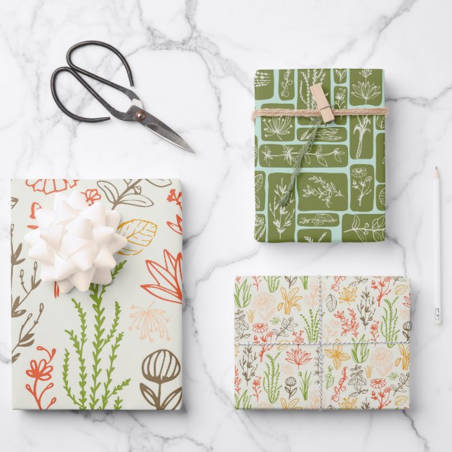 Botanical Herbs in warm colours wrapping paper (Front)