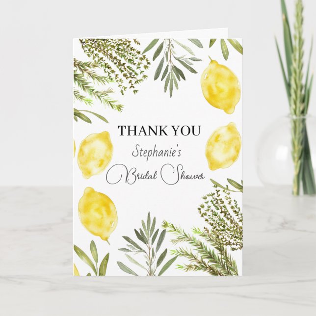 Botanical Herbs Lemons Watercolor Bridal Shower  Invitation (Front)