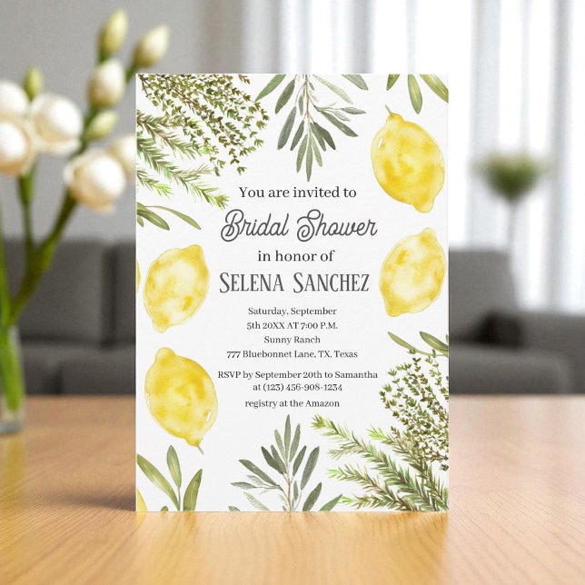 Botanical Herbs Lemons Watercolor Bridal Shower  Invitation (Creator Uploaded)