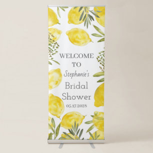Botanical Herbs Lemons Watercolor Bridal Shower Retractable Banner