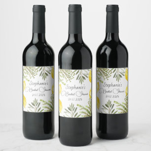 Botanical Herbs Lemons Watercolor Bridal Shower Wine Label