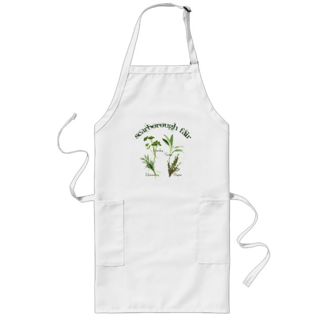 Botanical Herbs Parsley Sage Rosemary Thyme Text Long Apron (Front)