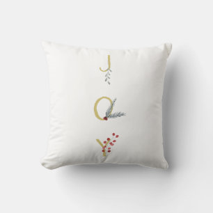 Botanical Holiday Joy Rustic Gold Minimal Cushion