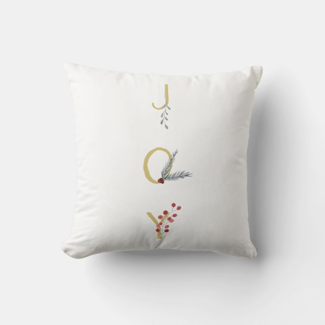 Botanical Holiday Joy Rustic Gold Minimal Cushion (Front)