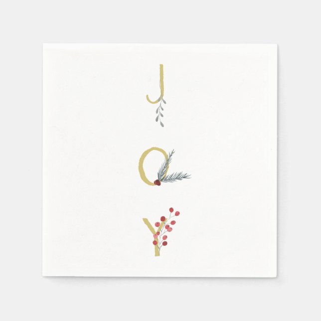 Botanical Holiday Joy Rustic Gold Minimal Party Napkin (Front)