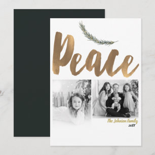 Botanical Holiday Peace Branch Pine Gold Photo Invitation