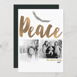 Botanical Holiday Peace Branch Pine Gold Photo Invitation
