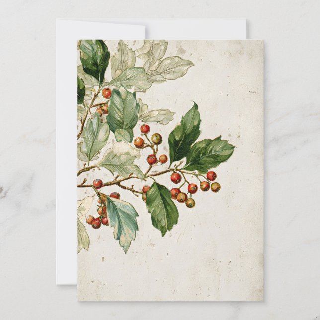 Botanical Holly Leaf Study | Elegant Seasonal Stat Invitation (Front)