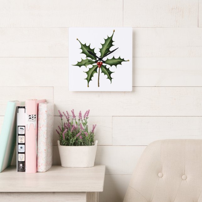 BOTANICAL HOLLY SQUARE WALL CLOCK (Reading Room)