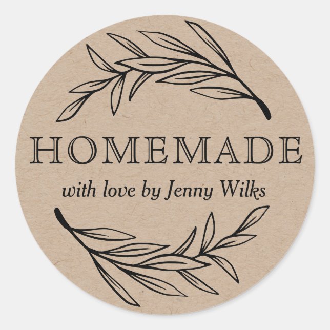 Botanical Homemade With Love Small Business Classic Round Sticker (Front)