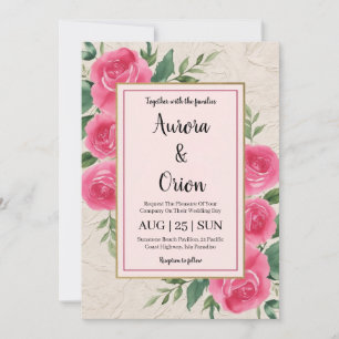 botanical hot pink floral wedding invitations