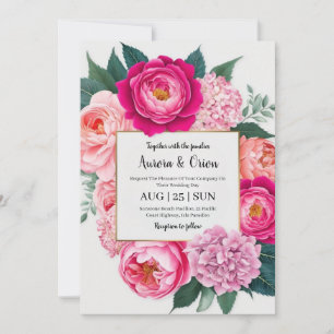 botanical hot pink floral wedding invitations