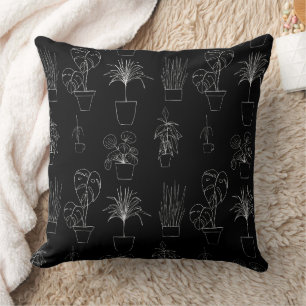 Botanical Houseplants Line Art Pattern Cushion