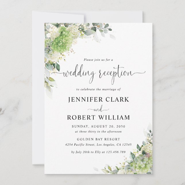 Botanical Hydrangeas Wedding Reception Invitation (Front)