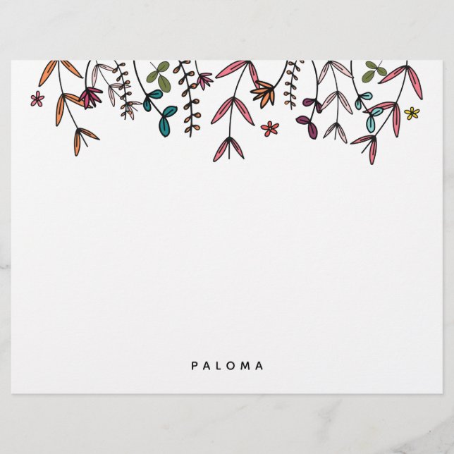 Botanical Illustrated Personalised Floral Custom Letterhead (Front)