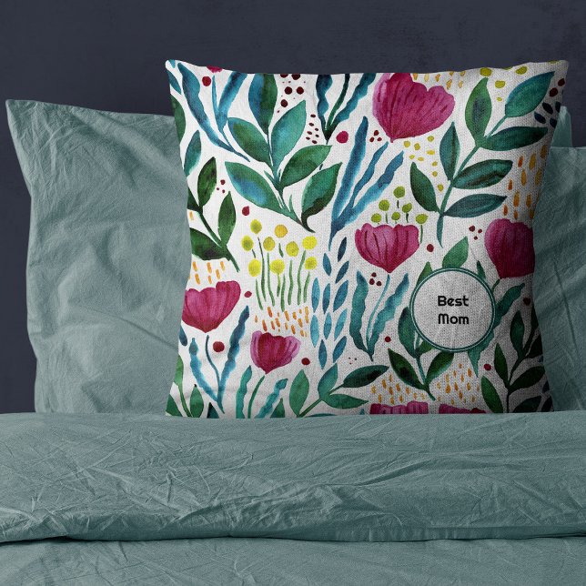 Botanical illustration Best mum Mother's day Cushion (Creator Uploaded)