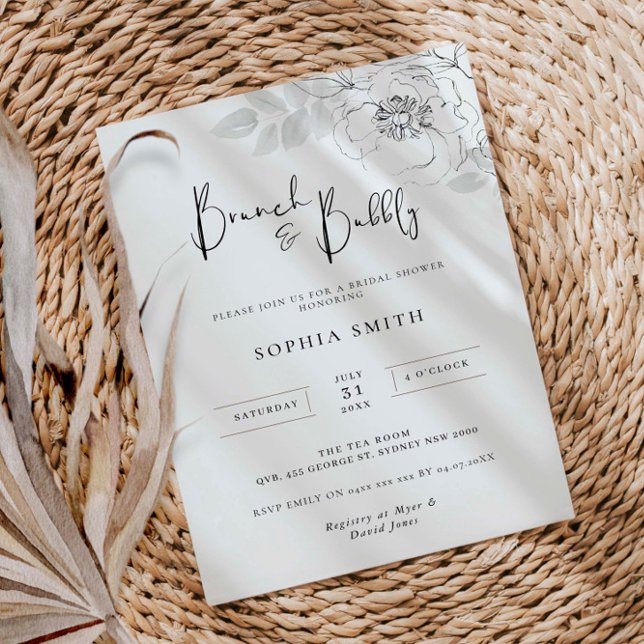 Botanical Illustration Brunch Bubbly Bridal Shower Invitation (Creator Uploaded)