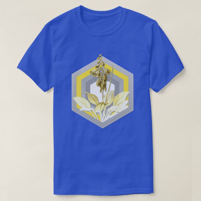 Botanical Illustration Daylily in Grey and Yellow  T-Shirt (Design Front)