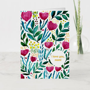 Botanical illustration I love you mum Mother's day Foil Holiday Card