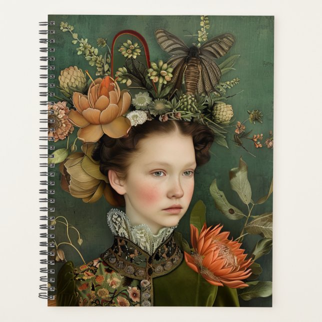 Botanical Illustration Lady and Flowers Planner (Front)